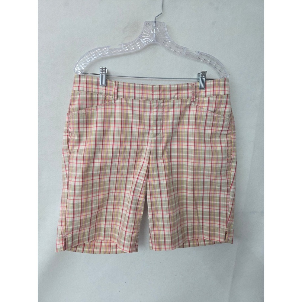 Dockers Golf Women Plaid Bermuda Shorts Red Tan Orange Size 10 Pickleball Casual